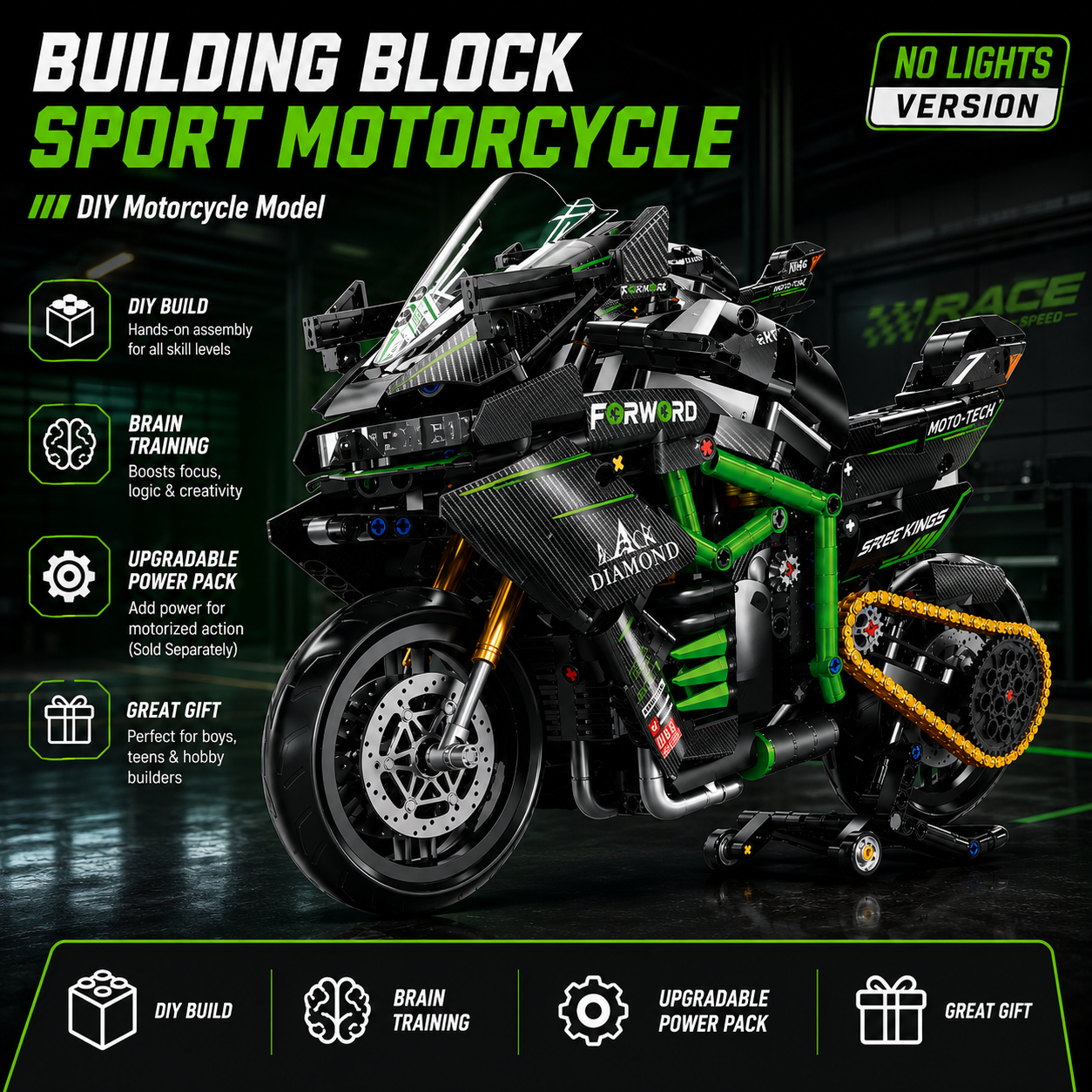 1:8 Building Blocks Motorcycle - Model Kit Motor Nuclear ulasan dan harga